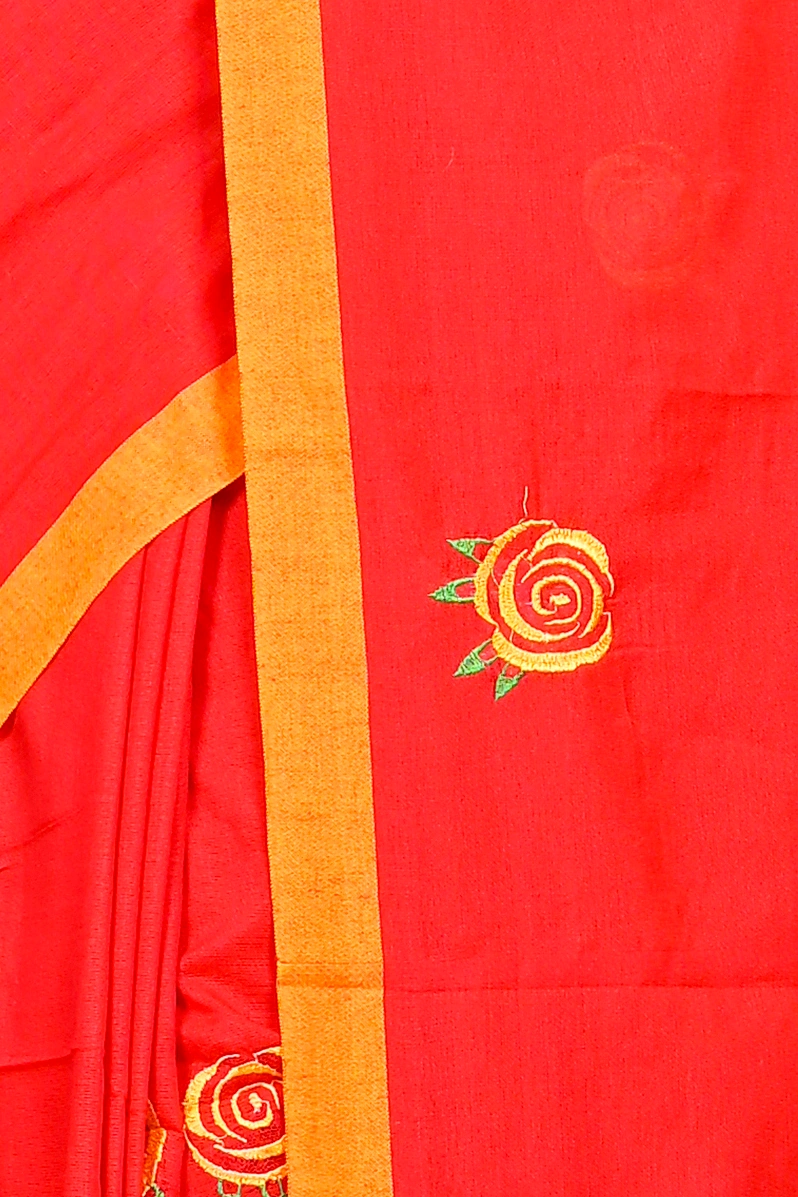 Red Pure Cotton Parag Embroidery Handloom saree (209)